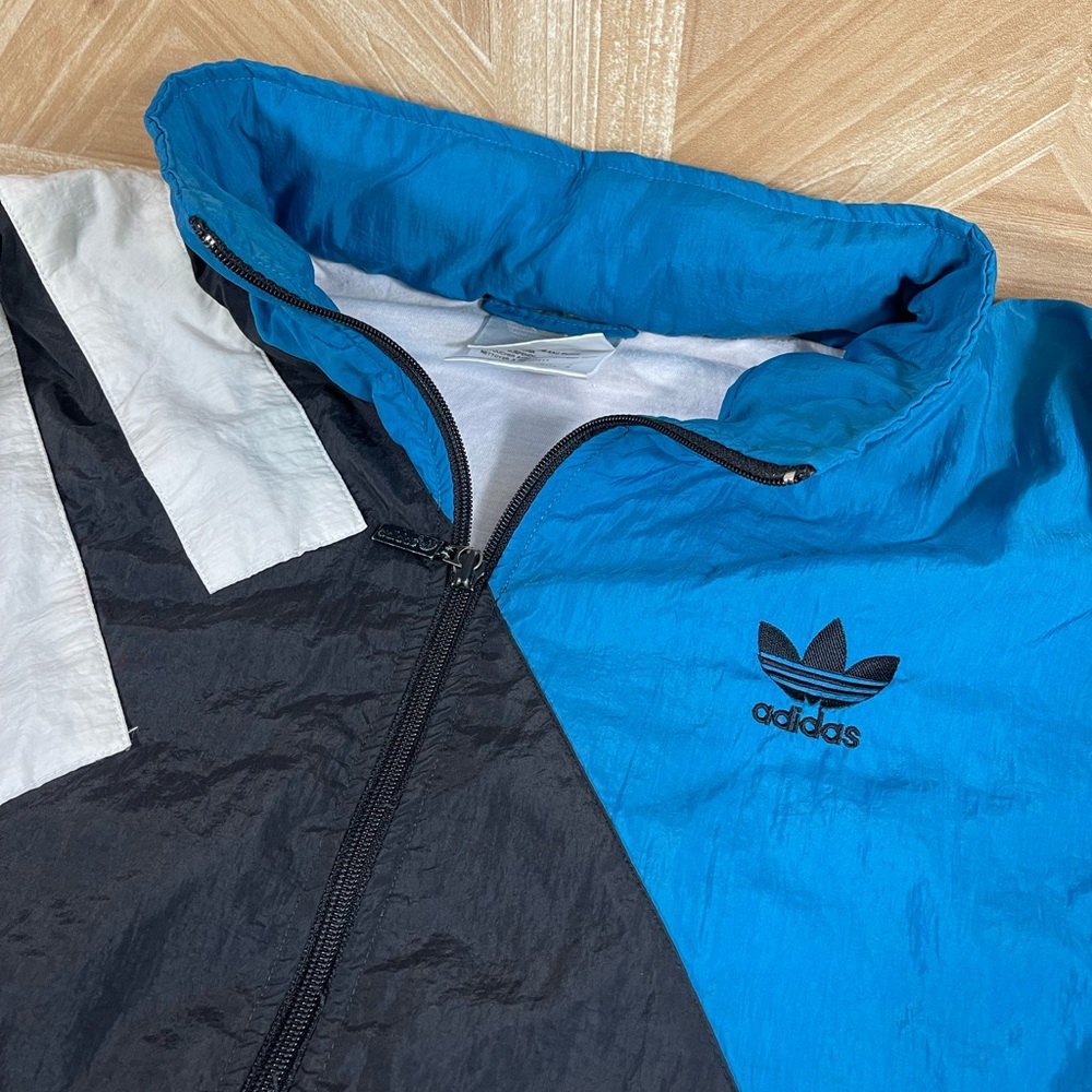 VTG 90s Adidas Puffer Jacket Blue Black Size Large  With Removable Hood 2 Pocket